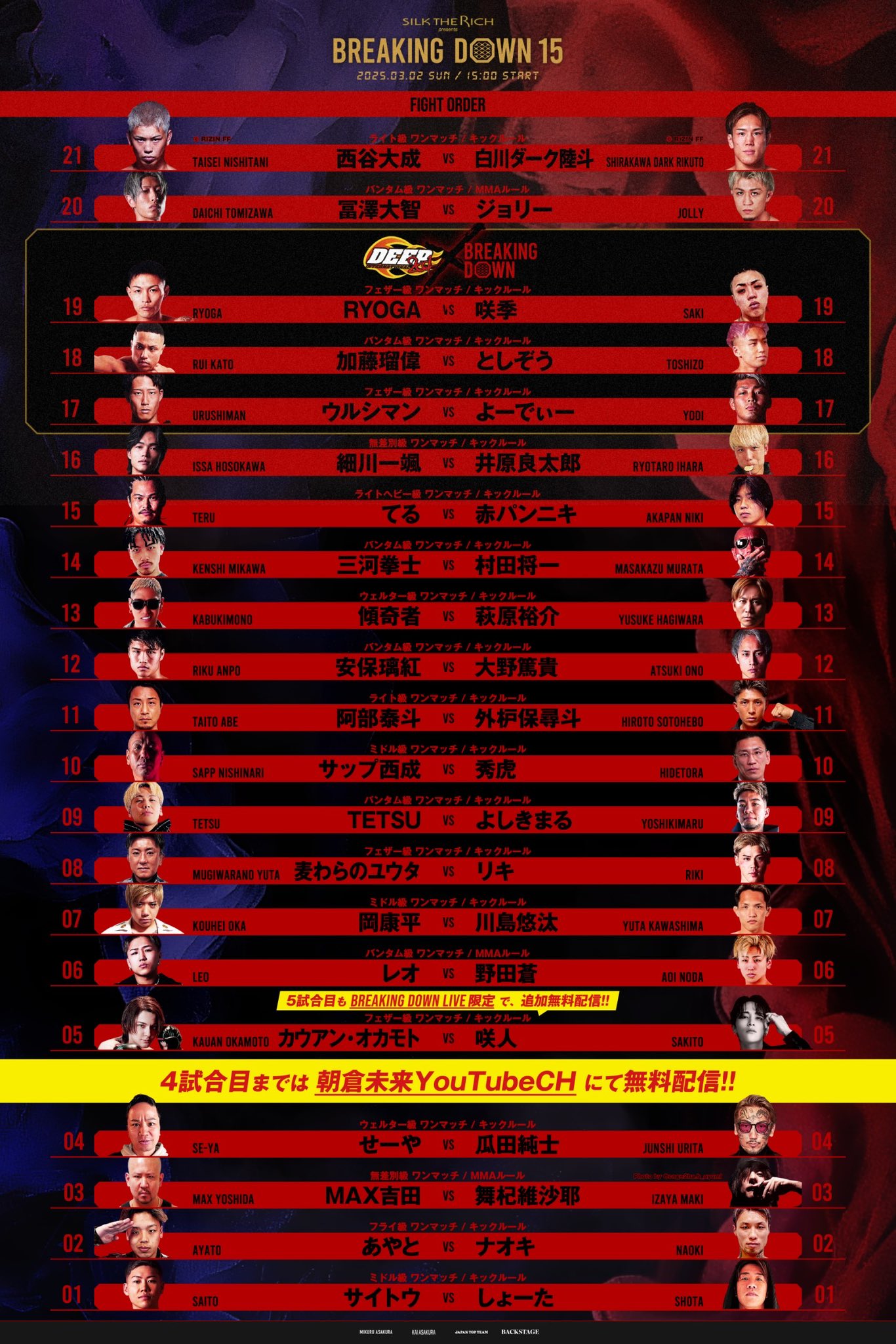 ブレイキングダウン　カード BreakingDown16_5 対戦カード一覧公開📣 全11試合の対戦カード