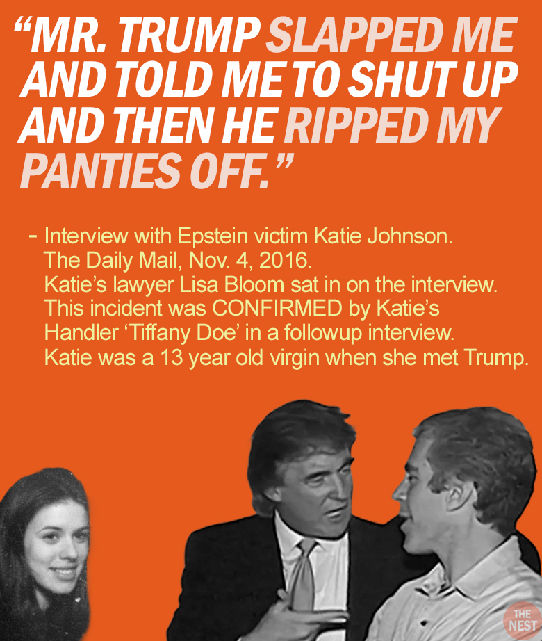RapinDonaldHQ's tweet image. Here are excerpts from Epstein victim Katie Johnson's interview with the DAILY MAIL (PART FIVE)
Everything Katie told the Daily Mail was confirmed in her sworn affidavit.
She also had a witness who swore to the FOUR rapes and who the Daily Mail contacted to verify.
None of…