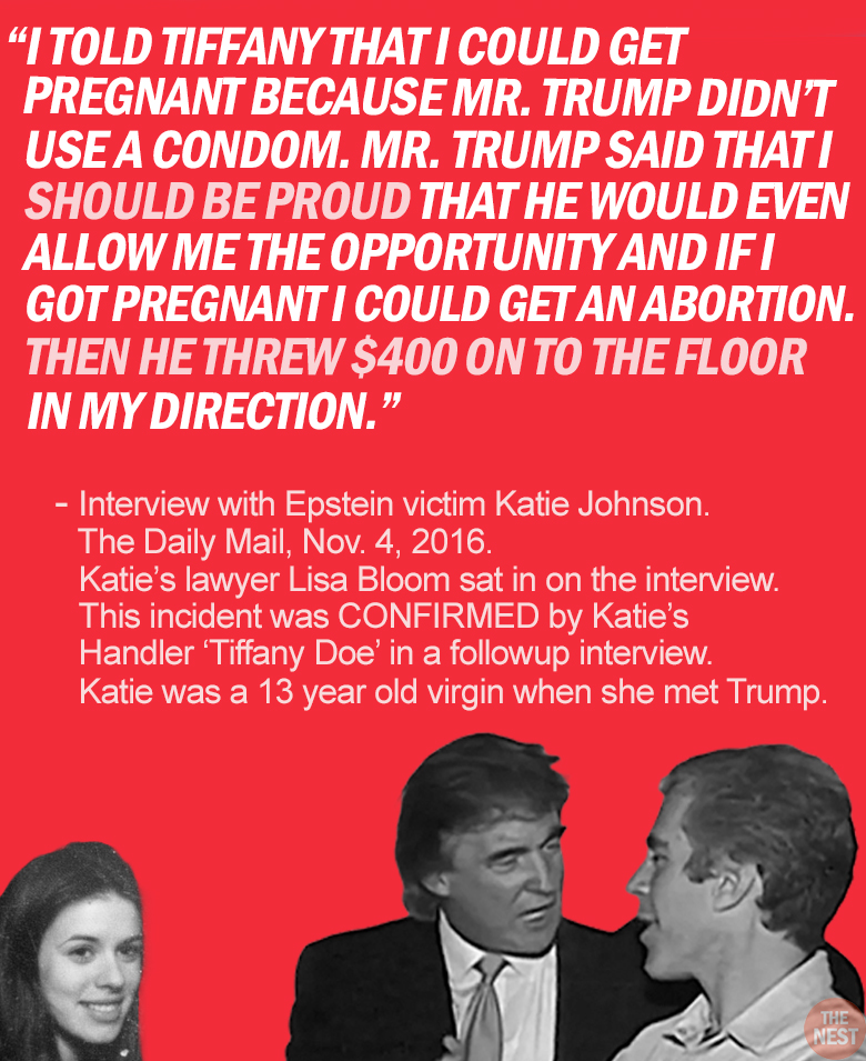 RapinDonaldHQ's tweet image. Here are excerpts from Epstein victim Katie Johnson's interview with the DAILY MAIL (PART ONE)
Everything Katie told the Daily Mail was confirmed in her sworn affidavit.
She also had a witness who swore to the FOUR rapes and who the Daily Mail contacted to verify.
None of…
