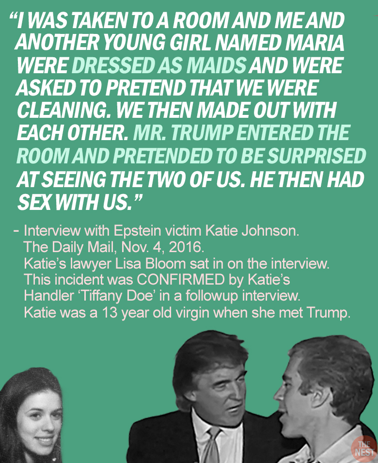 RapinDonaldHQ's tweet image. Here are excerpts from Epstein victim Katie Johnson's interview with the DAILY MAIL (PART TWO)
Everything Katie told the Daily Mail was confirmed in her sworn affidavit.
She also had a witness who swore to the FOUR rapes and who the Daily Mail contacted to verify.
None of…