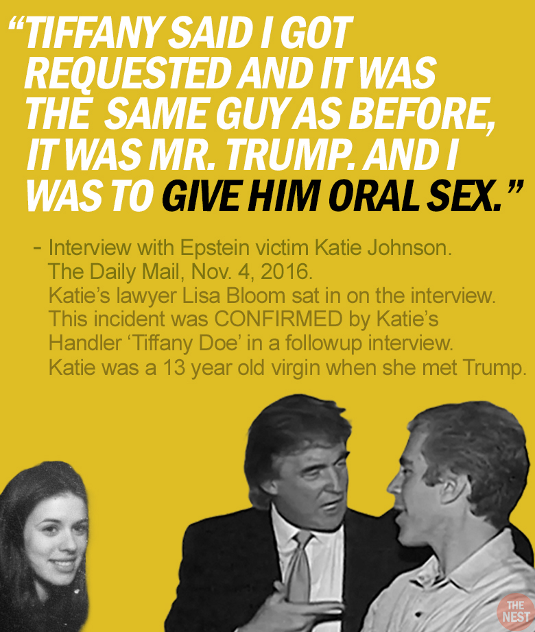 RapinDonaldHQ's tweet image. Here are excerpts from Epstein victim Katie Johnson's interview with the DAILY MAIL (PART THREE)
Everything Katie told the Daily Mail was confirmed in her sworn affidavit.
She also had a witness who swore to the FOUR rapes and who the Daily Mail contacted to verify.
None of…