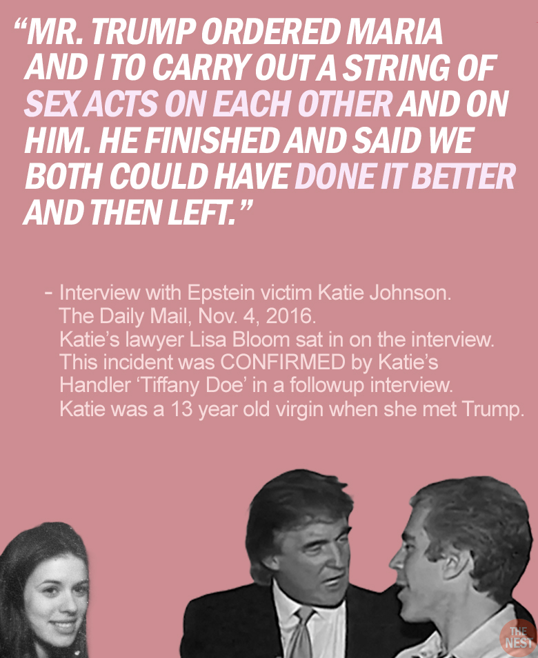 RapinDonaldHQ's tweet image. Here are excerpts from Epstein victim Katie Johnson's interview with the DAILY MAIL (PART FOUR)
Everything Katie told the Daily Mail was confirmed in her sworn affidavit.
She also had a witness who swore to the FOUR rapes and who the Daily Mail contacted to verify.
None of…