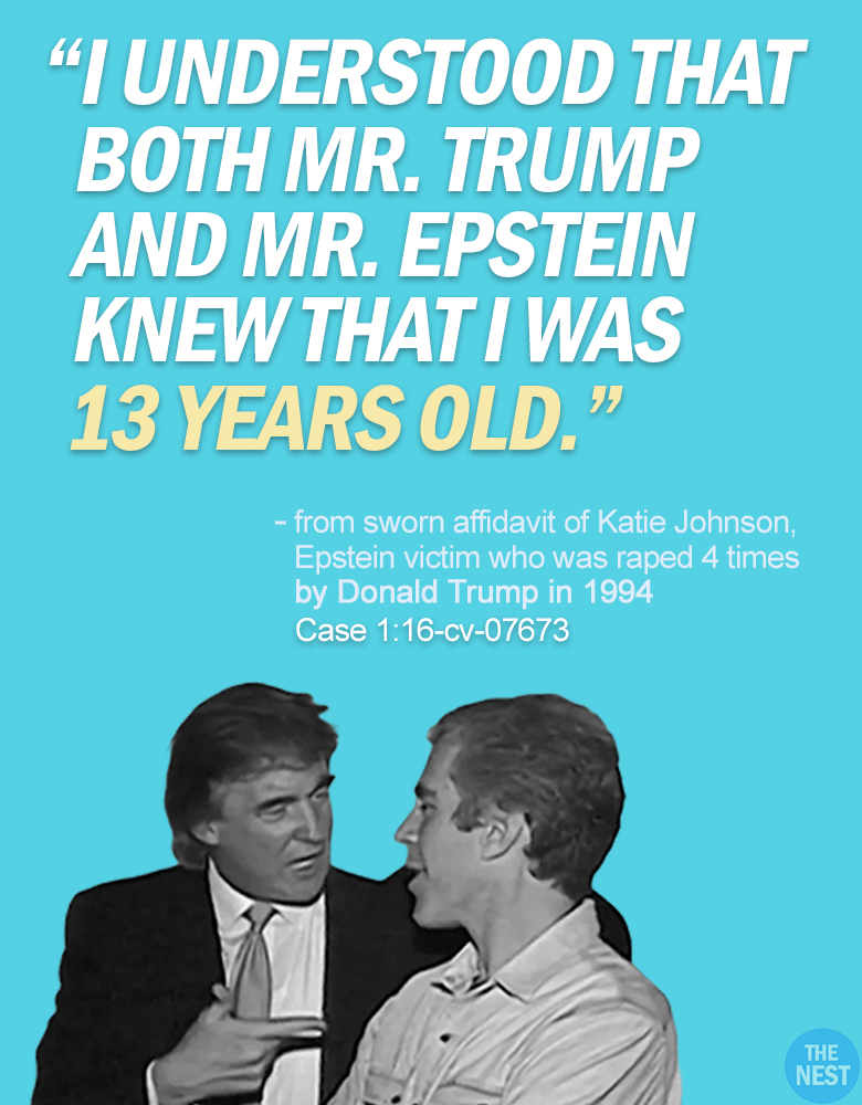 RapinDonaldHQ's tweet image. EPSTEIN VICTIM KATIE JOHNSON'S AFFIDAVIT (PART TWO)
These are excerpts from her sworn affidavit in which she talks about the 4 times she was raped by Donald Trump when she was just 13 years old.
Katie also has a witness who swore under oath to being present during the FOUR…