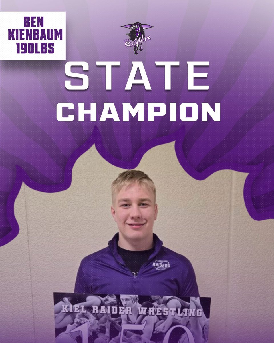 THE FOURTH KIEL WRESTLING STATE CHAMPION IN SCHOOL HISTORY. 

ON A TORN ACL, BEN KIENBAUM WINS AN INSTANT CLASSIC. FORCING OVERTIME IN THE LAST 10 SECONDS OF REGULATION, HE WINS IT IN THE LAST 30 SECONDS OF OT.

INCREDIBLE, CONGRATS BEN!!