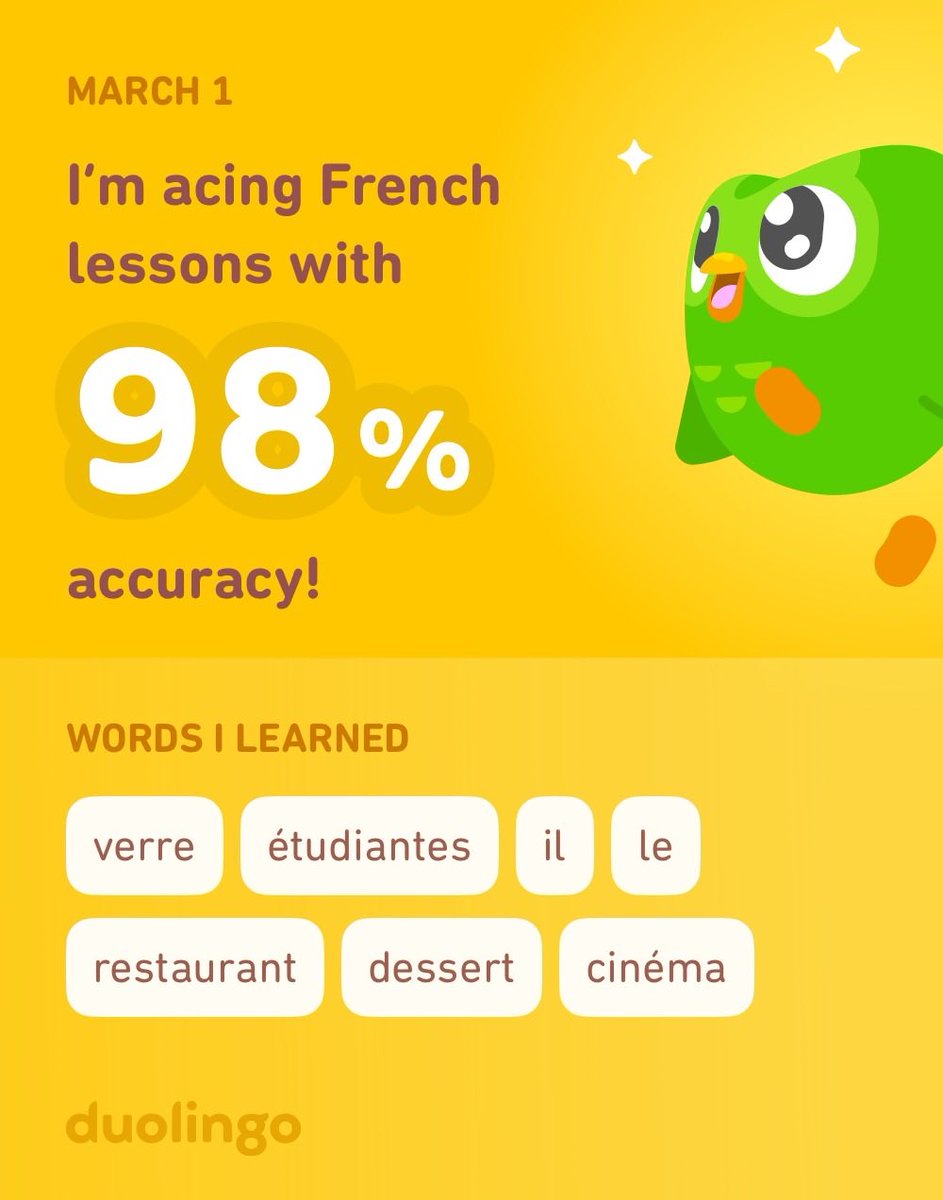AncientPhila's tweet photo. I’m learning French on Duolingo! It’s free, fun, and effective. https://t.co/5eUpfCtqvN