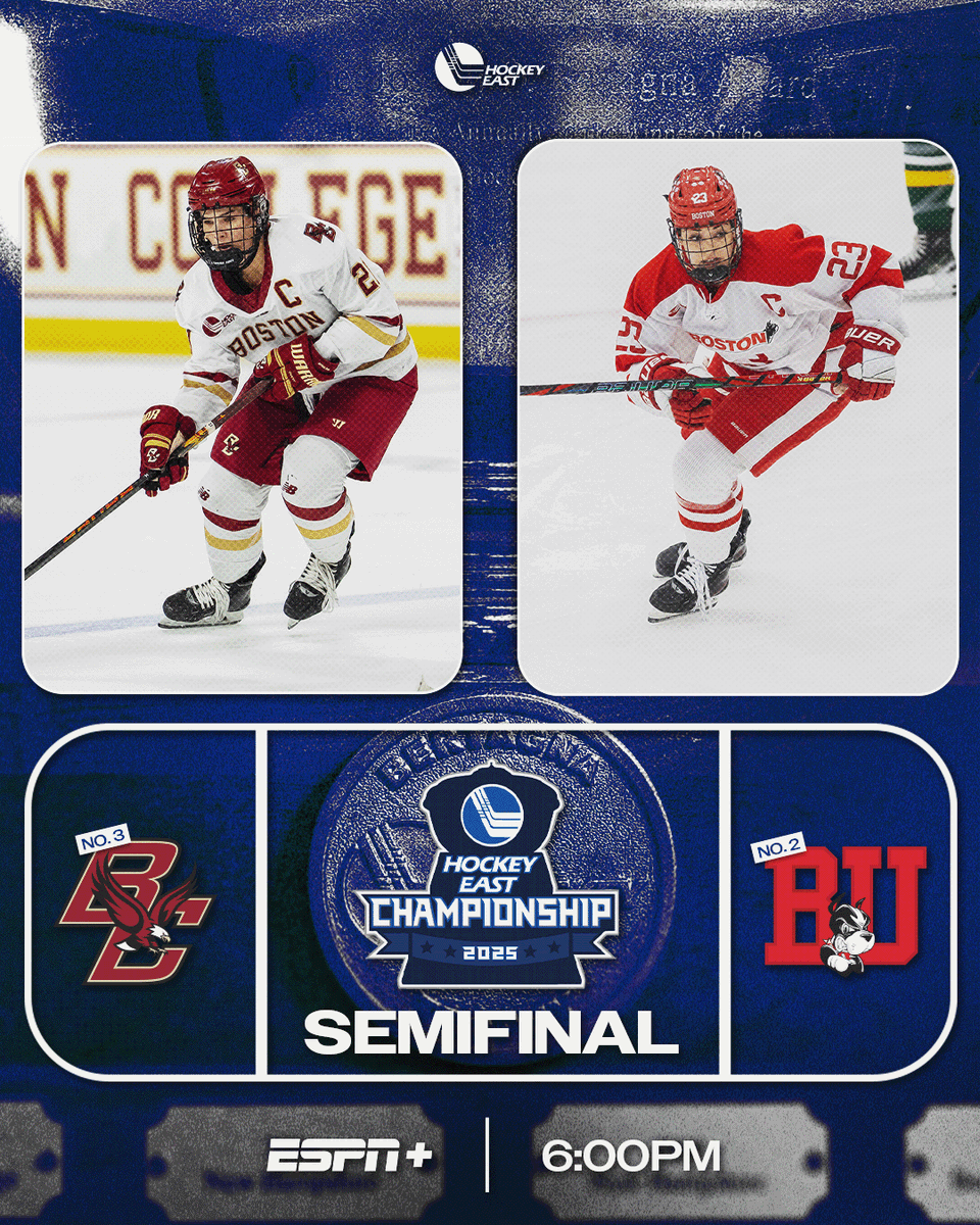 It's the Battle of Comm. Ave with even more on the line 👀

<a href="/TerrierWHockey/">BU Women's Hockey</a> takes on <a href="/BC_WHockey/">Boston College Women's Hockey</a> for a spot in the #HockeyEast Championship Game TONIGHT on <a href="/ESPNPlus/">ESPN+</a>