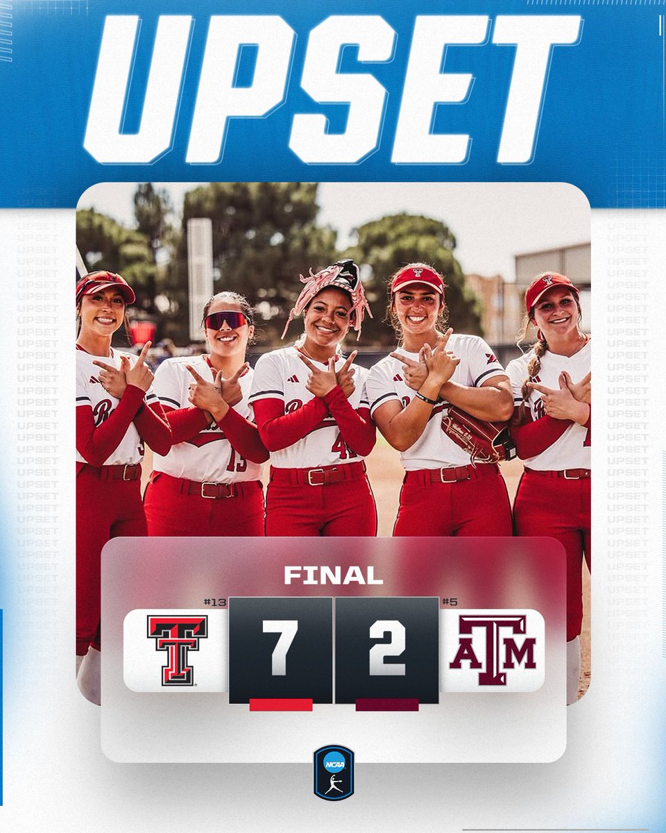 RED RAIDERS GET IT DONE 😤

No. 13 <a href="/TexasTechSB/">Texas Tech Softball</a> takes down No. 5 Texas A&amp;M, 7-2!

#NCAASoftball