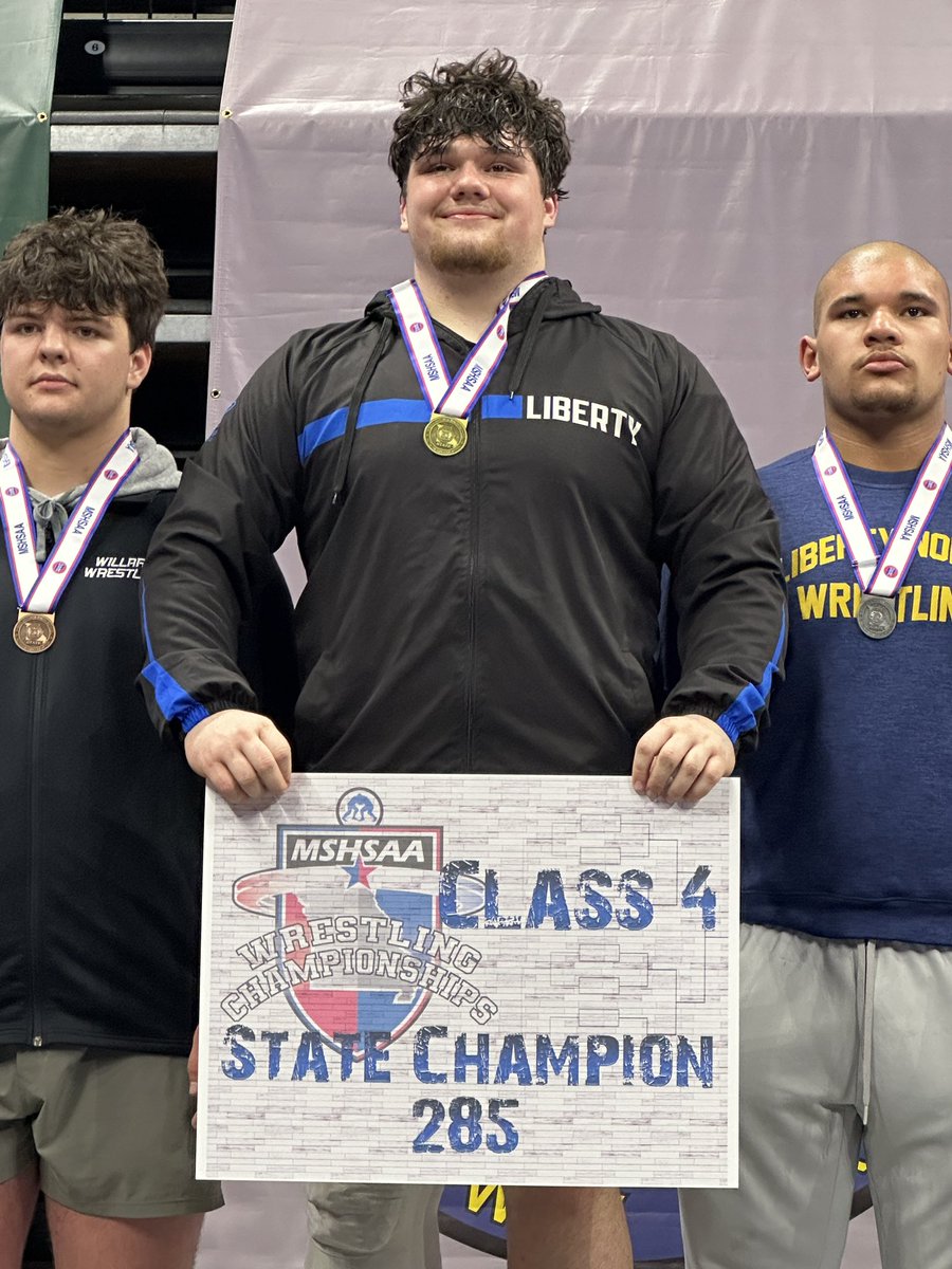 Kellen Laws (@coach_laws) on Twitter photo The <a href="/MSHSAAOrg/">MSHSAA</a> Class 4 285 lbs. STATE CHAMPION from <a href="/LJaysWrestling/">Coach Brewer</a> is <a href="/BindelTrenton/">Trenton Bindel</a>. Bindel ends his career with a 105-35 career record.
<a href="/LHSBlueJays/">Liberty HS Athletics</a> <a href="/BrickerDixon/">Bricker Dixon</a> <a href="/victorywrestlin/">Smith</a> The <a href="/MSHSAAOrg/">MSHSAA</a> Class 4 285 lbs. STATE CHAMPION from <a href="/LJaysWrestling/">Coach Brewer</a> is <a href="/BindelTrenton/">Trenton Bindel</a>. Bindel ends his career with a 105-35 career record.
<a href="/LHSBlueJays/">Liberty HS Athletics</a> <a href="/BrickerDixon/">Bricker Dixon</a> <a href="/victorywrestlin/">Smith</a>