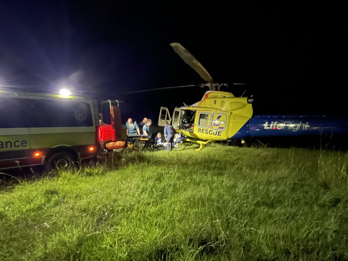 LifeFlight_Aus's tweet photo. The Bundaberg-based
crew has airlifted a woman to hospital after an incident involving a bull.

It is believed a woman in her 60s was charged by the animal and thrown into the air. 

She was flown to Bundaberg Hospital with wrist and internal injuries. 

Tasked by @QldAmbulance https://t.co/5fYkBxzA6N