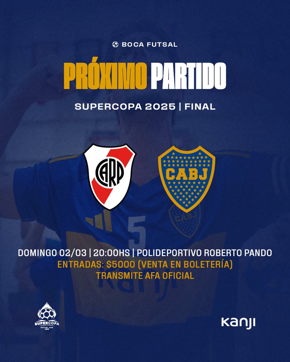 🔜 ¡𝗣𝗥𝗢́𝗫𝗜𝗠𝗢 𝗣𝗔𝗥𝗧𝗜𝗗𝗢!

👉 #Supercopa2025
🏐 vs. River Plate 
🗓️ Domingo 02/03
🕔 20:00 horas
🏟️ Polideportivo Roberto Pando (CABA)
🎟️ Entradas: $5000 (Venta en puerta)
📺 AFA Oficial 

#DaleBoca 🔵🟡🔵