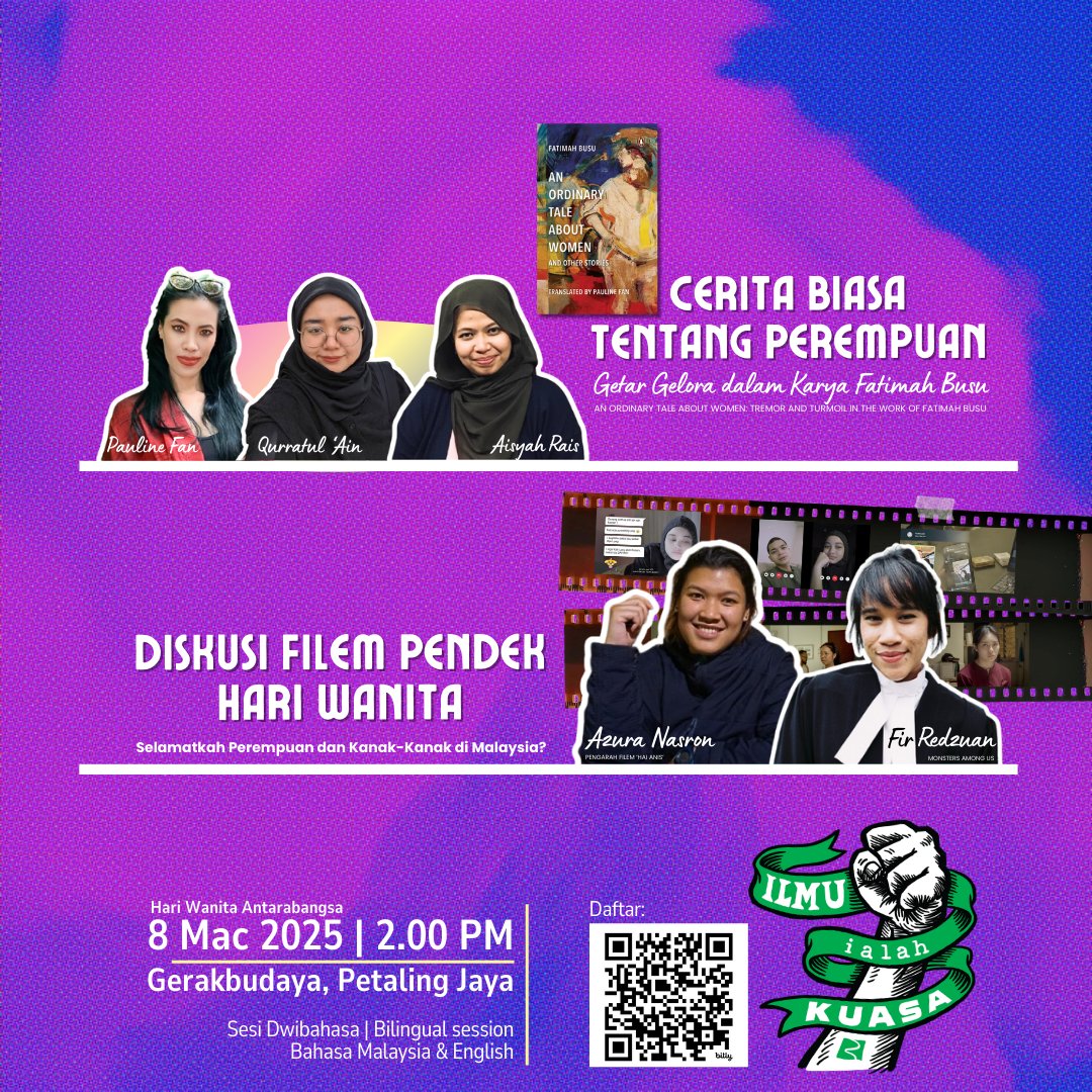 GerakBudaya's tweet photo. HARI WANITA 2025 |

Sambut Hari Wanita bersama Gerakbudaya! Mari kita merayakan kekuatan, keberanian dan emansipasi wanita. Tahun ini kita meriahkan dengan pameran NGO, diskusi buku, tayangan filem pendek dan diskaun istimewa buku pilihan!

DAFTAR: https://t.co/E709tdSptn https://t.co/CMZ5o6bUTH