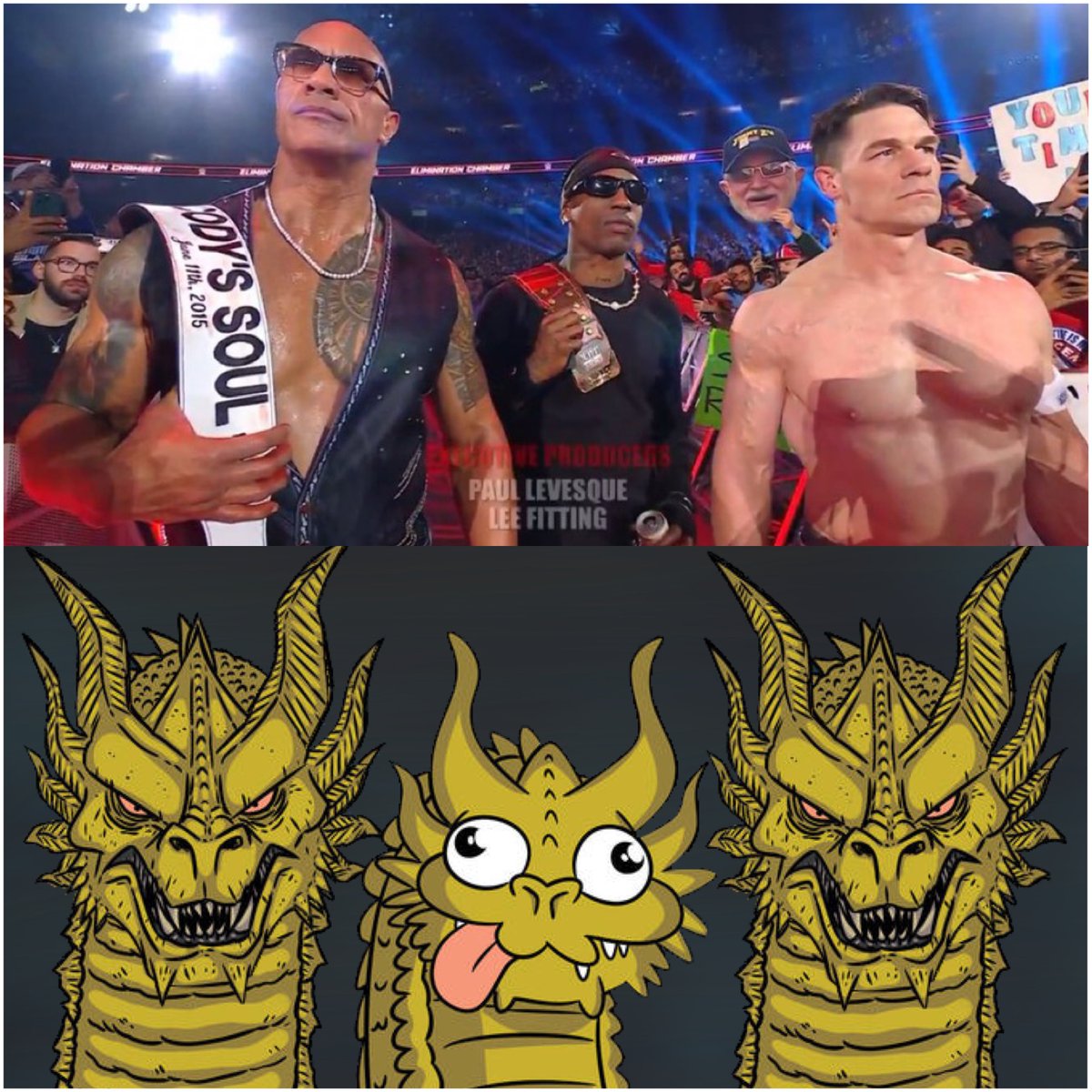 John Cena, The Rock, and Travis Scott