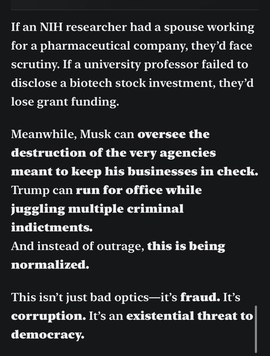 The system is designed to protect public trust in federally funded research. However, At the highest levels of government, conflicts of interest are not just tolerated—they’re actively rewarded - must read from the great Prof Yaggi!!

substack.com/inbox/post/158…