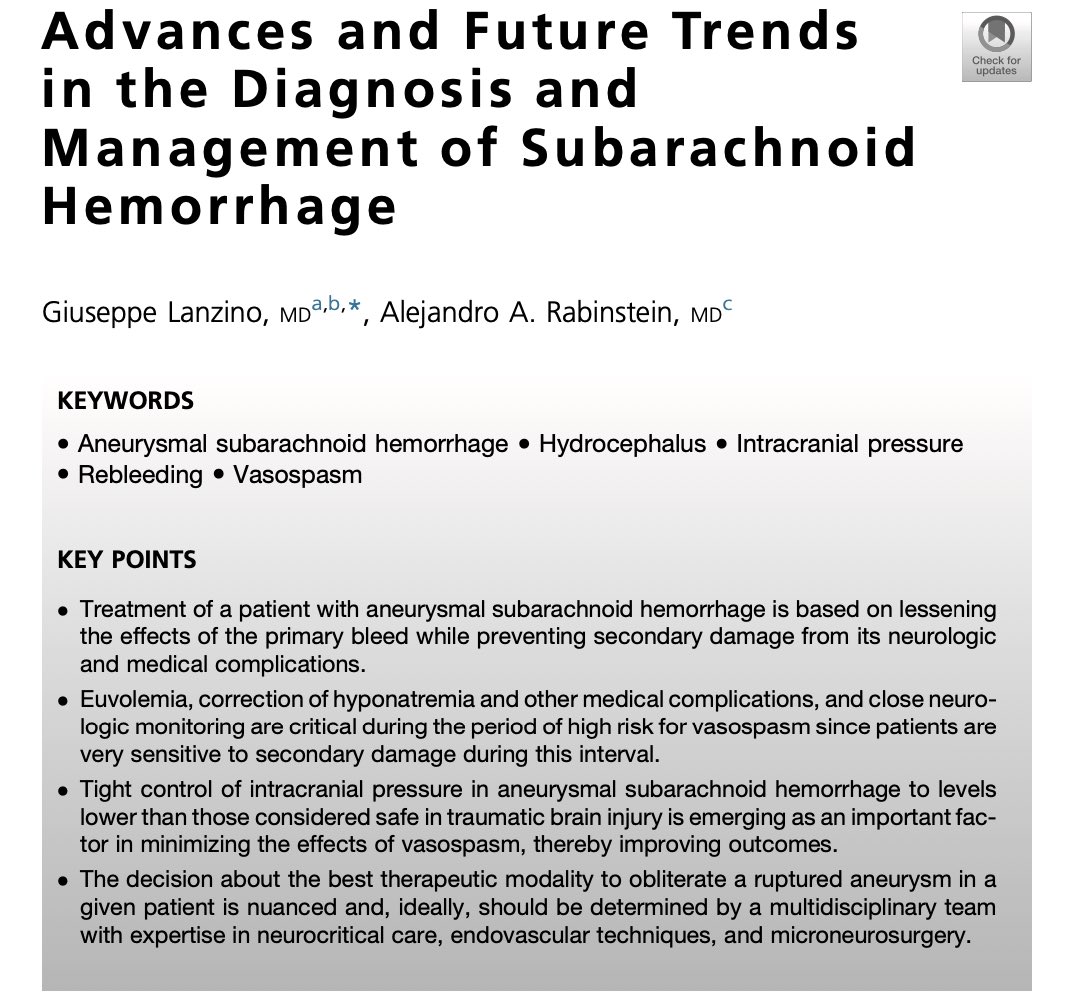 Yohan Alexander (@alexyohan99) on Twitter photo Interested in learning the fundamental concepts and latest advances in the treatment of aneurysmal subarachnoid hemorrhage? Check out this recently published practical guide from Prof. Lanzino and Prof. Rabinstein. <a href="/GLanzinoNSGY/">Giuseppe Lanzino, MD</a> <a href="/MayoClinicNeuro/">Mayo Clinic Neuro</a>
sciencedirect.com/science/articl… Interested in learning the fundamental concepts and latest advances in the treatment of aneurysmal subarachnoid hemorrhage? Check out this recently published practical guide from Prof. Lanzino and Prof. Rabinstein. <a href="/GLanzinoNSGY/">Giuseppe Lanzino, MD</a> <a href="/MayoClinicNeuro/">Mayo Clinic Neuro</a>
sciencedirect.com/science/articl…