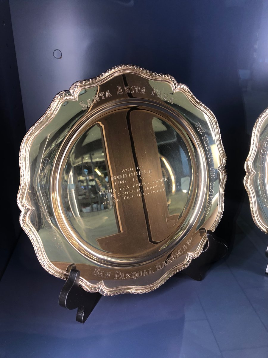 DRFRampellini's tweet photo. The Nodouble Stakes is Sunday at #Oaklawn. 

A trophy case in the Oaklawn hotel lobby features a display on #Nodouble: https://t.co/TpYtm71Q1X