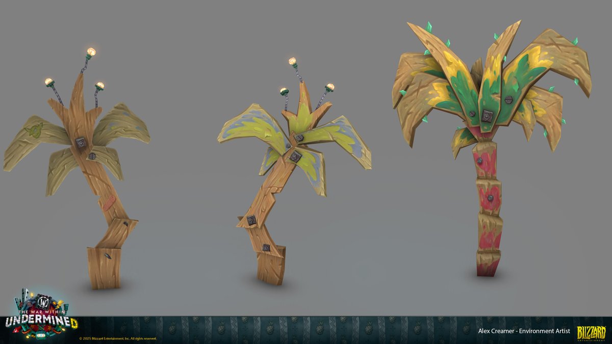 ItsAlexCreamer's tweet image. I had the opportunity to design and build World of Warcraft: The War Within's Undermined plant and tree kits!
This was a fun task, super zany and whacky designs that only Goblins would trust!
Here are some plants and palms made for it
More here: artstation.com/alexrcreamer
