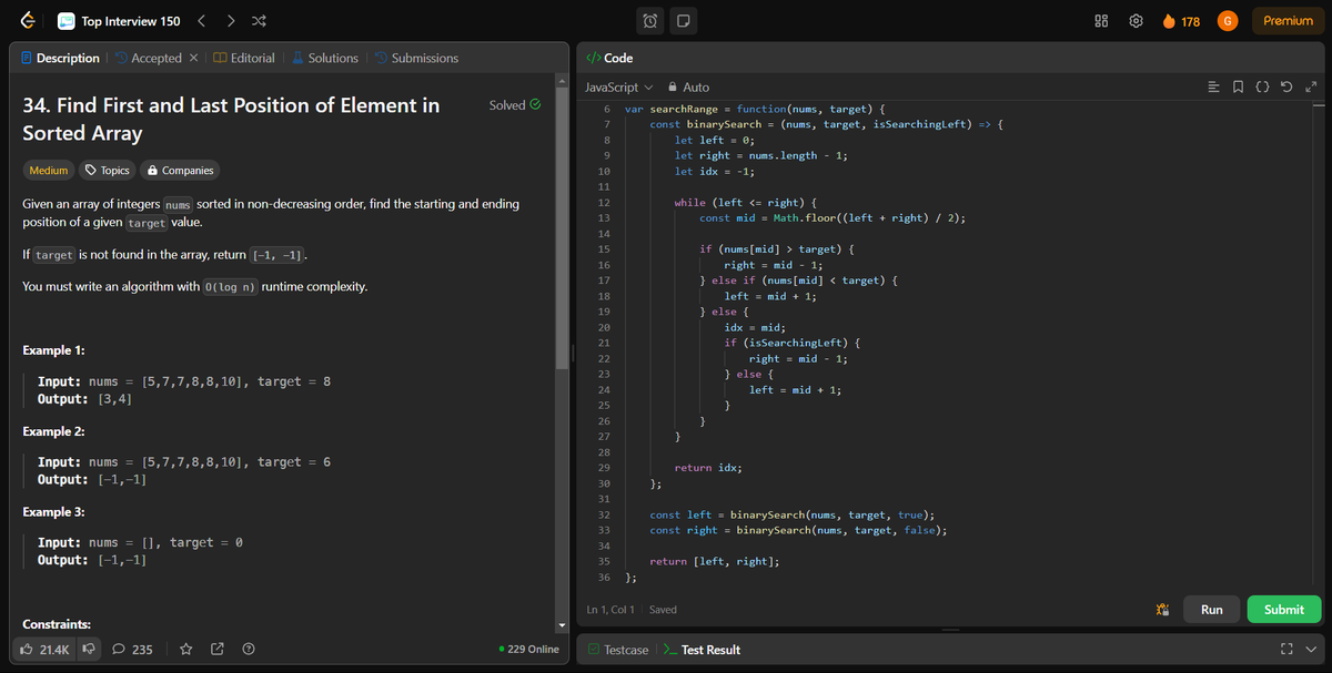 coding_ez24105's tweet image. Cracking more algorithmic puzzles! 🚀 Today’s solved problems:
🔎 Find First and Last Position of Element in Sorted Array
📉 Find Minimum in Rotated Sorted Array
📊 Median of Two Sorted Arrays
🏆 Kth Largest Element
Staying consistent, one problem at a time! 💡 #LeetCode #Coding