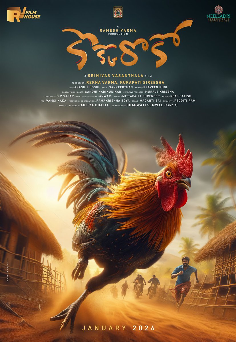 Ramesh Varma (@dirrameshvarma) on Twitter photo The entertaining and exhilarating chase begins...! 🤩
Presenting the captivating title poster of <a href="/RVfilmhouse/">RV Film House</a> & <a href="/Neelladriprod/">Neelladri Productions</a>'s next, #KokkoRoko 🔥
Kodi Kootha..
#KokkoRokoMovie In Cinemas January 2026🐓
Directed by @vasanthala777
Produced by #RekhaVarma, #KurapatiSireesha The entertaining and exhilarating chase begins...! 🤩
Presenting the captivating title poster of <a href="/RVfilmhouse/">RV Film House</a> & <a href="/Neelladriprod/">Neelladri Productions</a>'s next, #KokkoRoko 🔥
Kodi Kootha..
#KokkoRokoMovie In Cinemas January 2026🐓
Directed by @vasanthala777
Produced by #RekhaVarma, #KurapatiSireesha