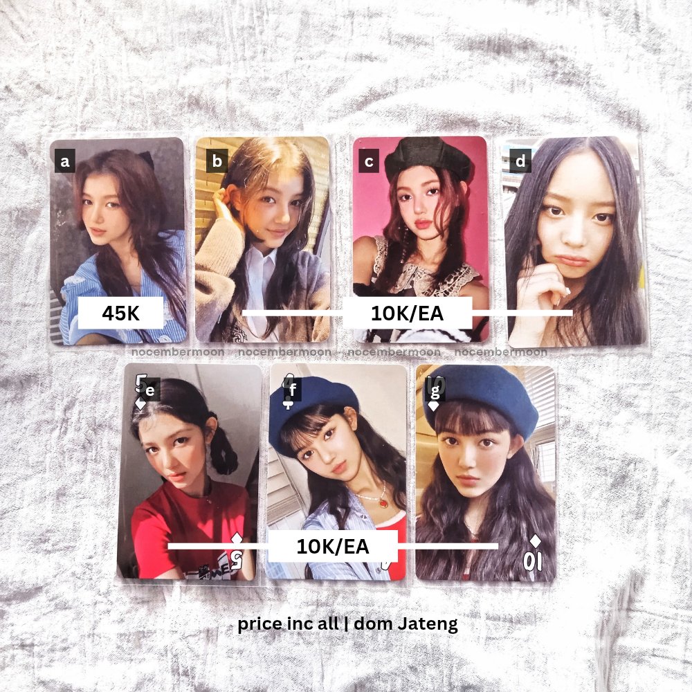 WTS want to sell INA
PC Photocard NewJeans NJZ DANIELLE HANNI

💵 tertera di gambar
✅ inc all
✅ keep with dp
🏠 jateng

Link CO:
s.shopee.co.id/6KpyoUW27k