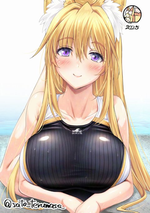 競泳水着姿でこっちを伺ってくるアカネさん 