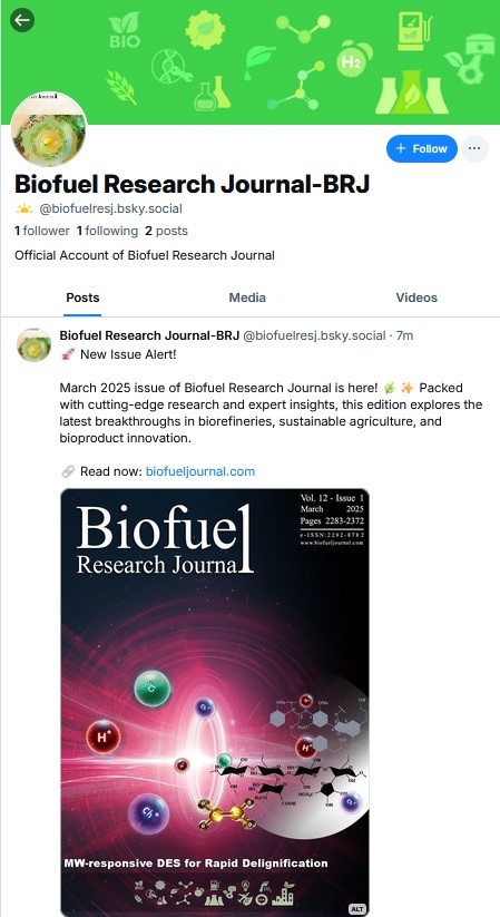 🚀 We're now also on <a href="/bluesky/">bluesky</a> (<a href="/biofuelresj/">BRJ</a>.bsky.social)! 🌱

Follow us for updates, insights, and discussions on "bio"-based technologies, innovations, and strategies that "fuel" the transition to a net-zero or less carbon-intensive bioeconomy.

🔗bsky.app/profile/biofue…