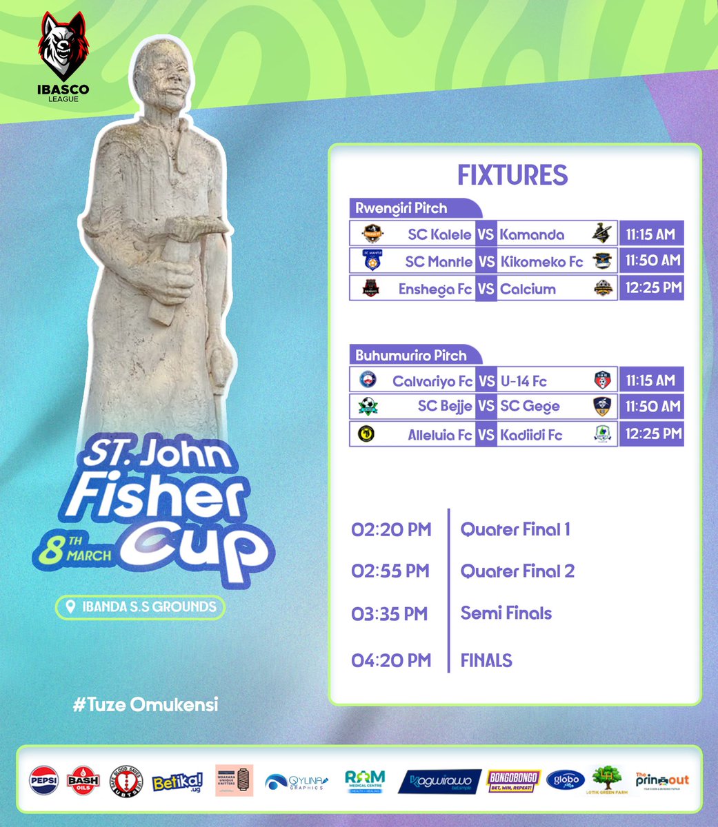 IbascoLeague's tweet photo. Fixtures for the JohnFisher Cup are out! The battle for glory  at ibasco on 8.3.2025 is ON! If the main trophy slipped away, here’s your chance to shine ✨. Who’s ready to turn their season around?
#tuzeomukensi 
#IbascoLeagueSn2GrandFinale https://t.co/SlyAaYKYt2