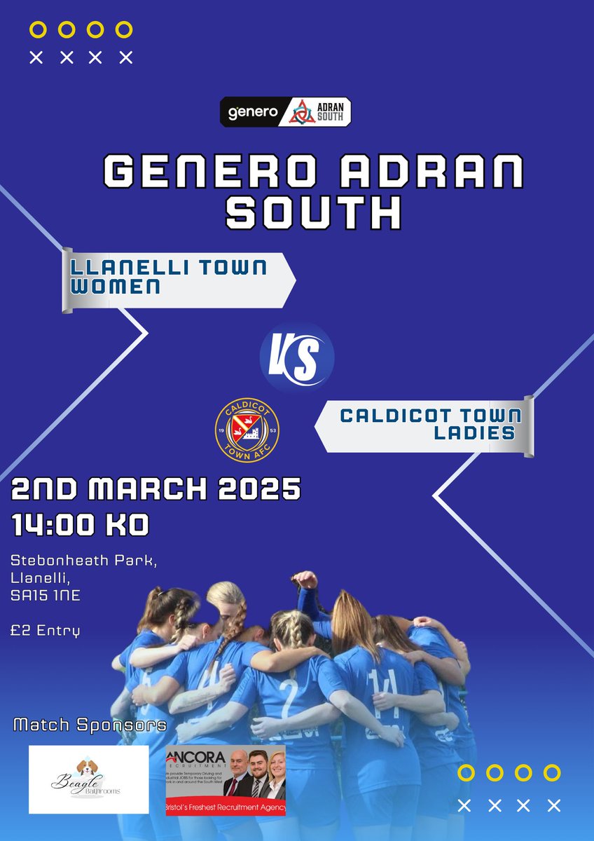 Caldicot Town Ladies (@caldicotladyfc) on Twitter photo 🚨Matchday🚨
We travel to Stebonheath Park to face <a href="/LlanelliReds/">Llanelli Town AFC</a> in the @adranleagues South today.
🕑 14:00 KO
🏟️ Stebonheath Park
🎟️ £2 Entry
#UppaTown 🔵 🚨Matchday🚨
We travel to Stebonheath Park to face <a href="/LlanelliReds/">Llanelli Town AFC</a> in the @adranleagues South today.
🕑 14:00 KO
🏟️ Stebonheath Park
🎟️ £2 Entry
#UppaTown 🔵