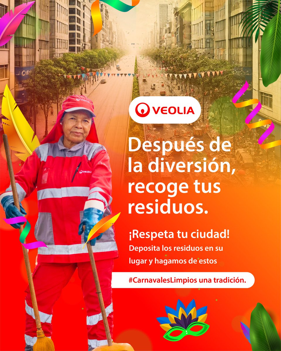 ¿Cuál es tu mejor mood carnavalero? 🎭 ¡El de Veolia alcanzar la #TransformaciónEcológica! 💪

 Recuerda depositar tus residuos correctamente. Así mantenemos la fiesta limpia y segura.

 #YoCarnavaleoConAseo por el Distrito que todos queremos 🌿♻️