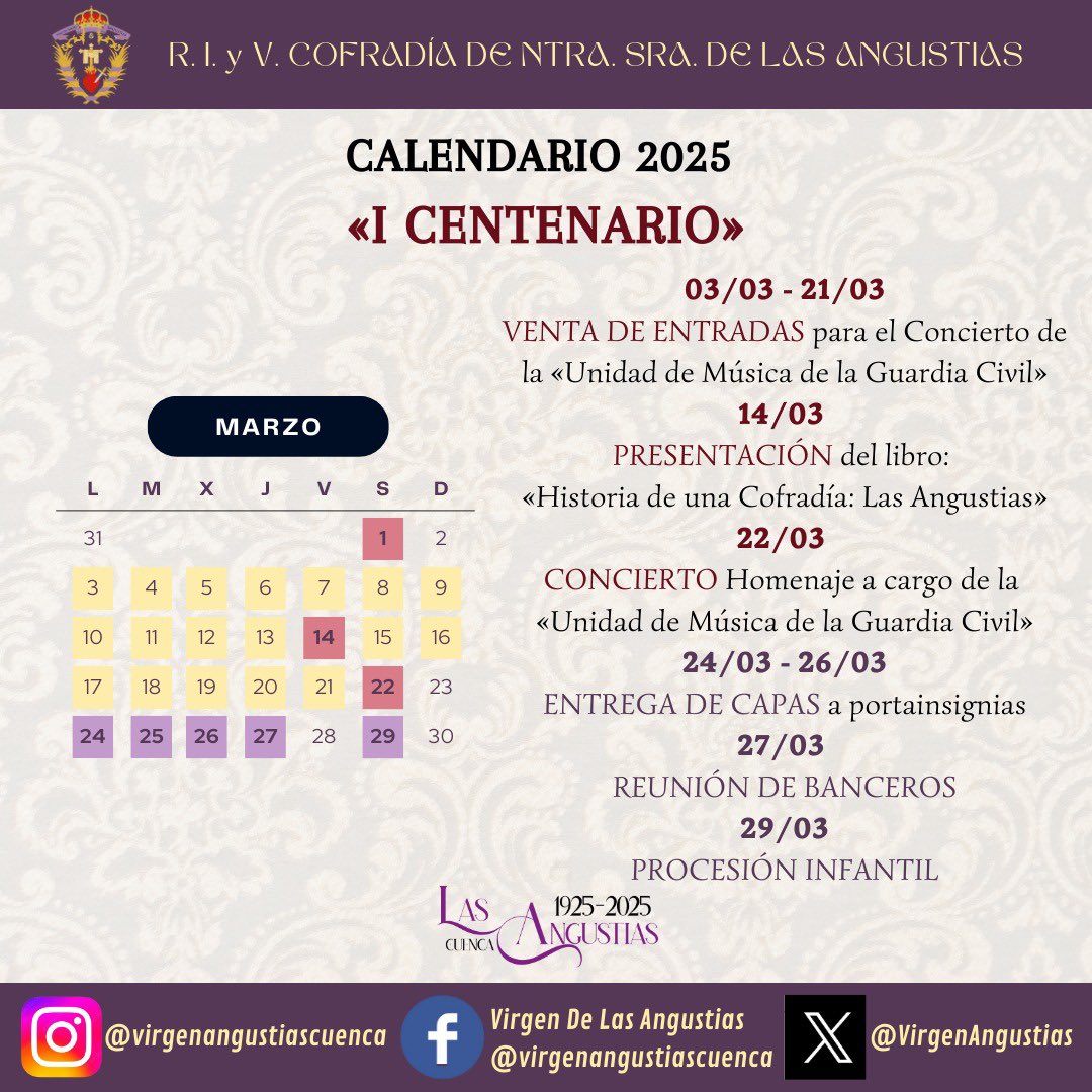🗓️ Calendario de actos de marzo de la Cofradía