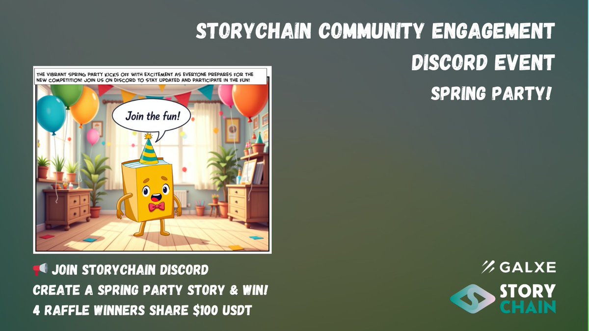 🚀 StoryChain Mascot Stories Continue on Discord: Spring Party! 📷

📷 4 Raffle winners share $100 USDT! 
📷 All participants earn Airdrop Points!  

app.galxe.com/quest/storycha…

Unleash your creativity! Use /mascot in our Discord to generate a Spring Part mascot story, then share it