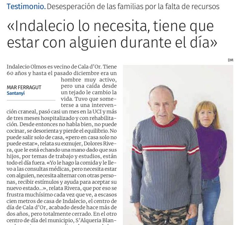 Indalecio necessita atenció, però per a Prohens les persones dependents no són una prioritat. No pot estar sol i el centre de dia de Cala d’Or continua tancat 

La mala gestió del PP condemna les famílies a la desesperació

No és només incompetència, és abandó

🗞️