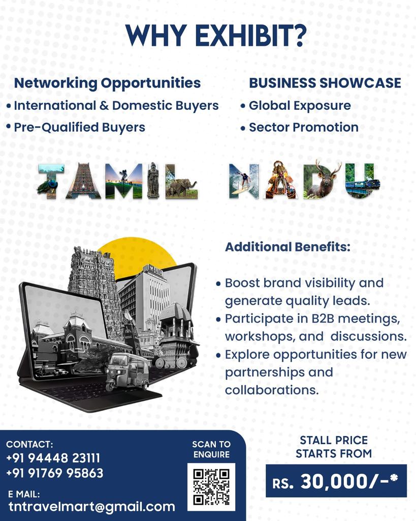 Tamil Nadu Travel Mart 2025 is happening, and you’re invited! Meet industry leaders, explore Tamil Nadu’s incredible heritage, discover investment opportunities, and build connections that matter. This is your chance to be part of something big. Register now..
 #tntm