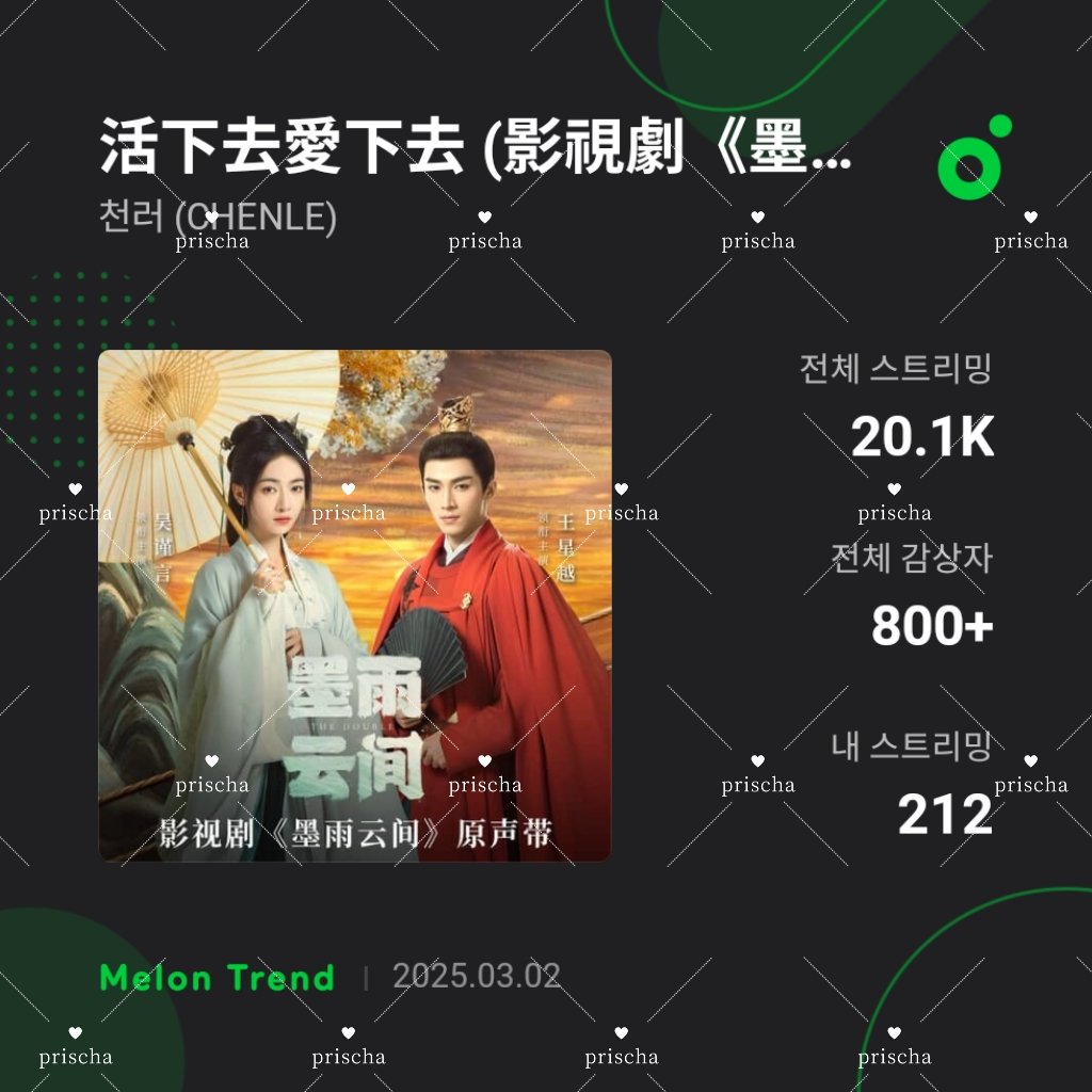 prischachan_'s tweet photo. final report

#ZCLSTREAMPROJECT on Melon
#CHENLExTheDoubleOST
#BeautifulTimeWithCHENLE
@ZCLSTREAM https://t.co/1QmhiHKhTH
