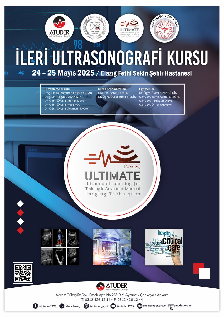İleri Ultrasonografi Kursu Elazığ
24 Mayıs 2025 Cumartesi  - 25 Mayıs 2025 Pazar
atuder.org.tr/etkinlikler/82… #atuder #epat #acil #aciltıp #USG #advanced