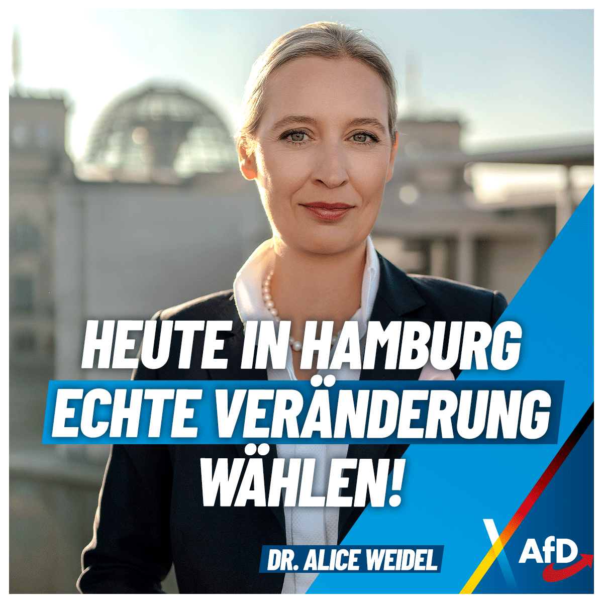 Nur eine Woche nach der Bundestagswahl wird heute in Hamburg gewählt. Echte Veränderung möglich machen, AfD wählen - und Freunde &amp; Bekannte mit ins Wahllokal nehmen!