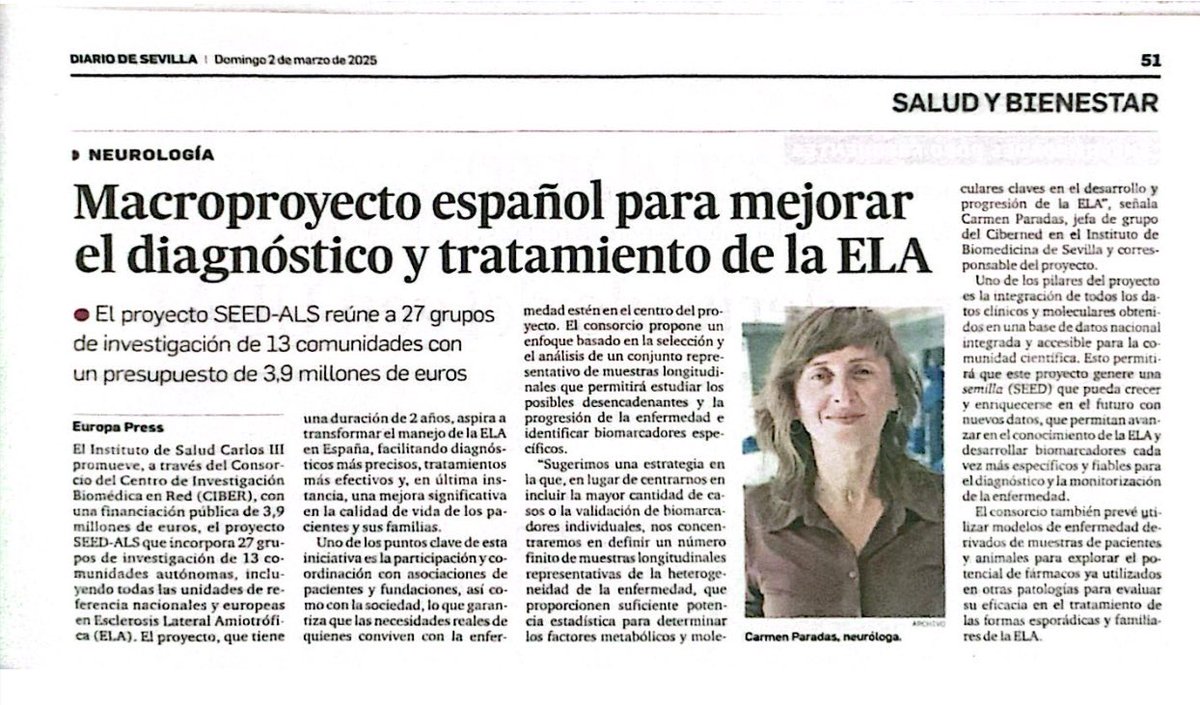 La neuróloga andaluza Carmen Paradas, es corresponsable del macroproyecto español para mejorar el diagnóstico y tratamiento de la ELA. Enhorabuena.