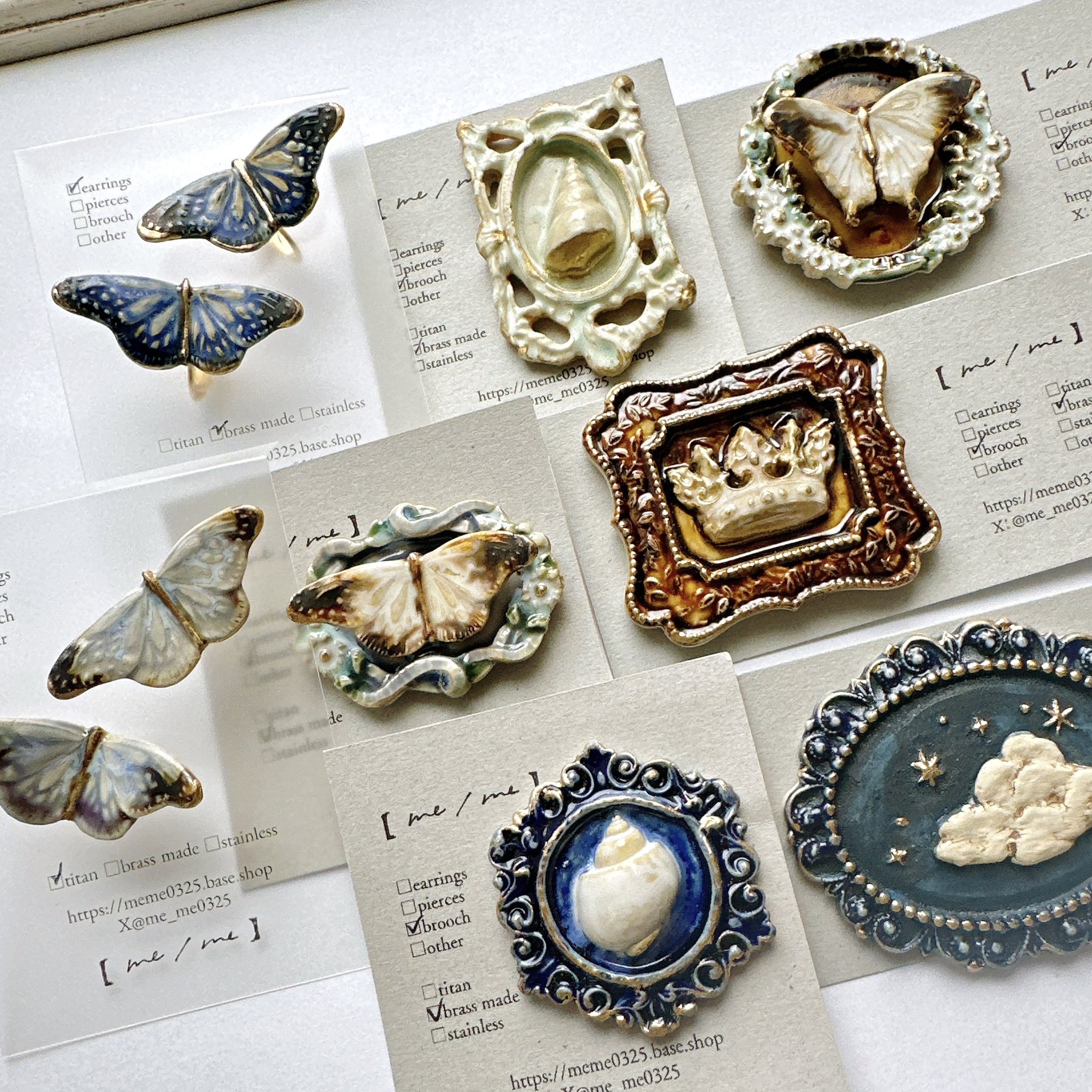 mememe ハート の ブローチ ベージュレッド Heart brooches