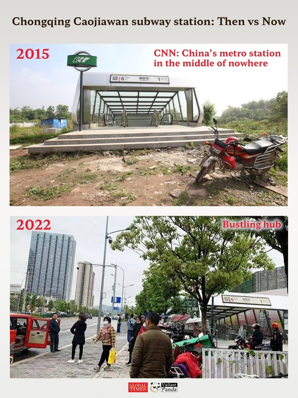thinking_panda's tweet photo. 🇨🇳Chongqing Caojiawan subway station: 

Then vs. Now https://t.co/VPi4QhLC6S