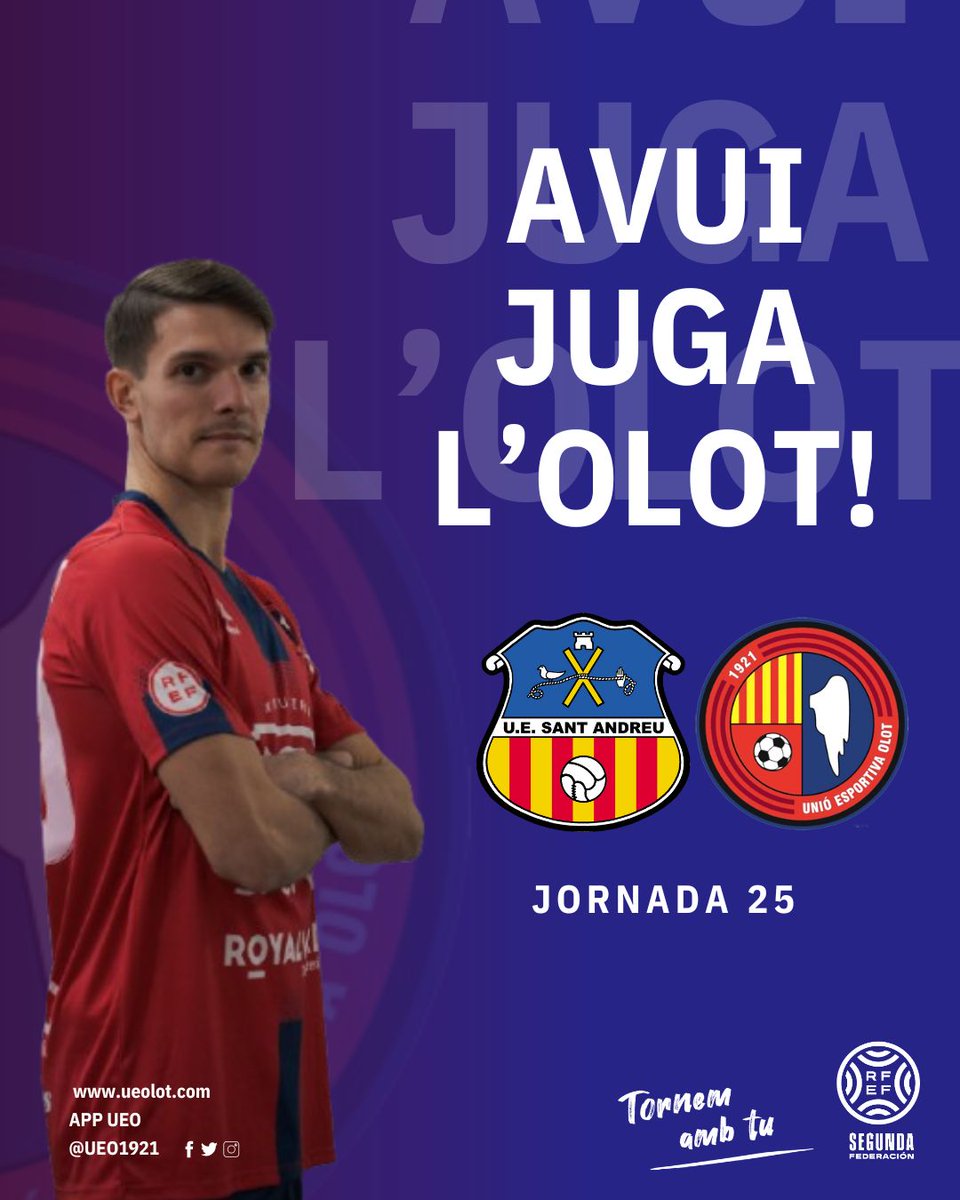 UEO1921's tweet photo. ☝️É𝐒 𝐃𝐈𝐀 𝐃𝐄 𝐏𝐀𝐑𝐓𝐈𝐓❗

🆚 @uesantandreu
⏱️ 18.00h
⚽ Jornada 25
🏟️ Municipal Narcís Sala 
🎟️ 10€
📻 @RadiolotEsports
📺 @olotelevisio @laxarxames

#SantAndreuOlot #2RFEF3 #TornemAmbTu https://t.co/auDRWdxcv9