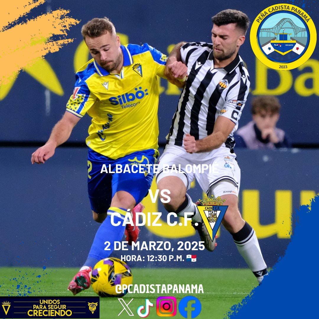 ✨Con Ganas de una Victoria Carnavalera🥁
Nuestro <a href="/Cadiz_CF/">Cádiz Club de Fútbol</a> 💛💙 visita al <a href="/AlbaceteBPSAD/">Albacete Balompié 🤍</a> ⚪⚫ en un partido clave para nuestras aspiraciones por el Ascenso⬆️
#albacetecádiz #cadizcf #cadiz #pcadistapanama #cadistasenpanama #panama #carnaval #futbol