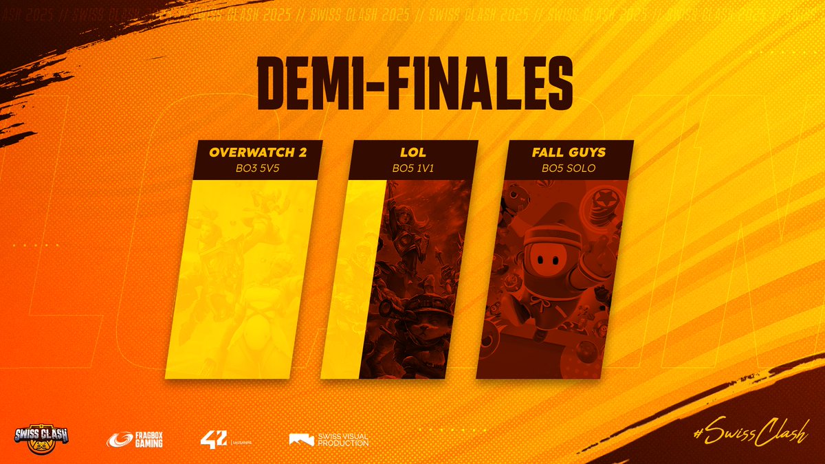 #SwissClash🏆       

OW2 c'est terminé pour ce matin ! On enchaine avec des 1v1 LoL dans ces demi-finales ! 

twitch.tv/fragboxgaming 

#WeAreOneFBX