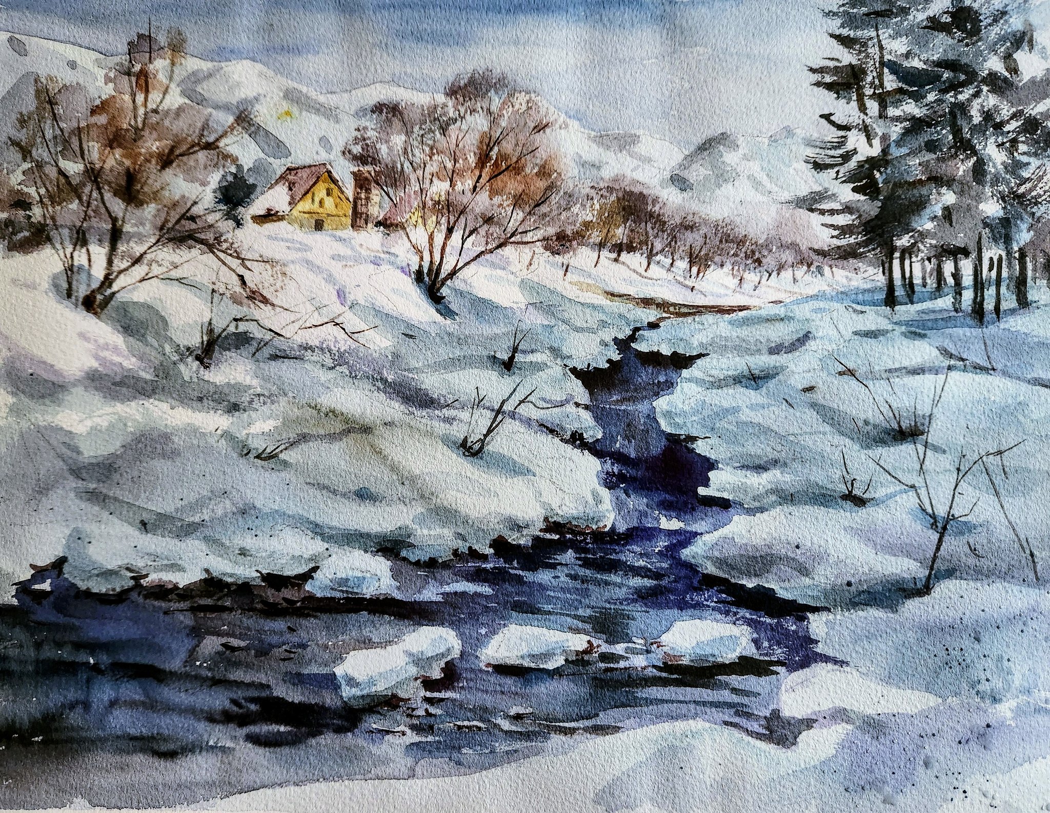 真作】版画 技法不明 地中海の風景 輝く青と白のコントラスト