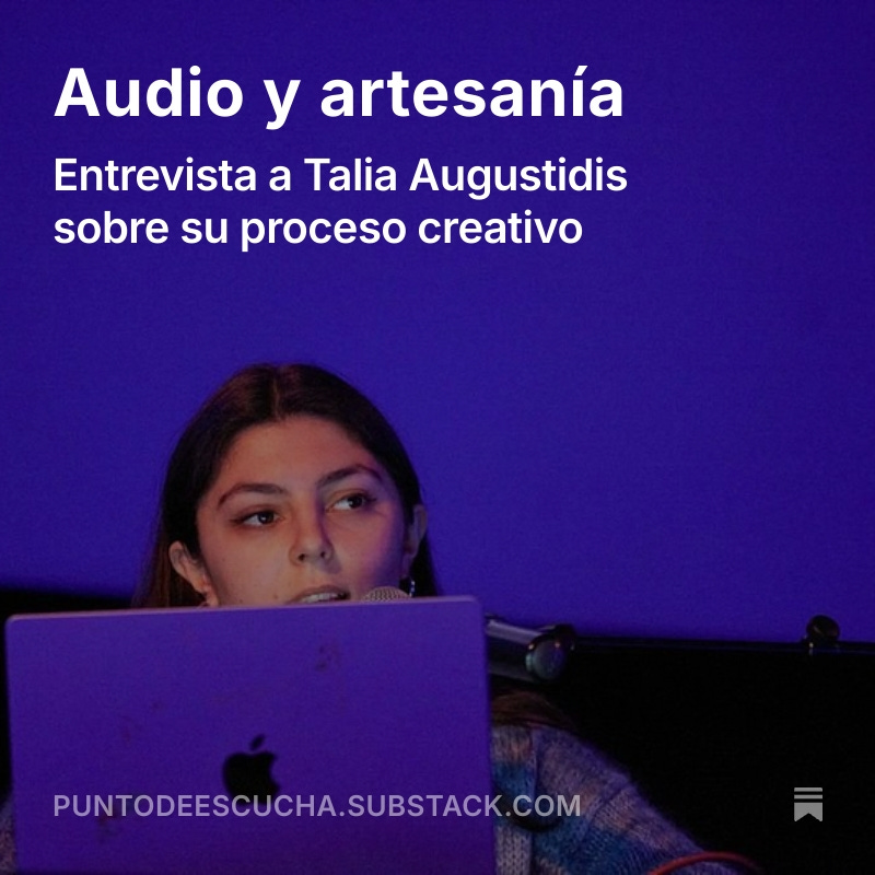 Andrea Morán (@_andrea_moran) on Twitter photo 📬Hoy en la newsletter entrevisto a <a href="/taliaaugustidis/">Talia Augustidis</a>, creadora del pódcast UnReality: "Antes tenía mucha ansiedad por no volver a tener una buena idea. Ahora confío más en el proceso".
Una charla sobre nichos, libertad creativa y jugar con los sonidos.
substack.com/home/post/p-15… 📬Hoy en la newsletter entrevisto a <a href="/taliaaugustidis/">Talia Augustidis</a>, creadora del pódcast UnReality: "Antes tenía mucha ansiedad por no volver a tener una buena idea. Ahora confío más en el proceso".
Una charla sobre nichos, libertad creativa y jugar con los sonidos.
substack.com/home/post/p-15…