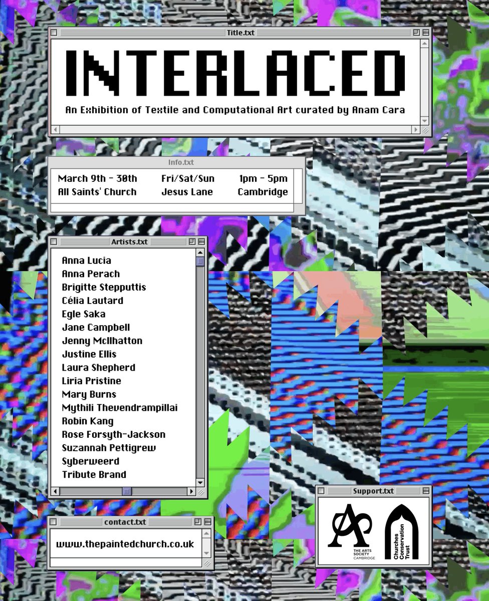 Very pleased to share the opening of Interlaced next Saturday 8th March, a show I have co-curated. Set inside a breathtaking venue, a physical exhibition with digital elements, surveying the connecting between artists working between textiles and computational arts