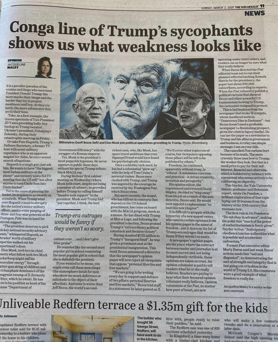 🇦🇺 Aussie Newspaper ~ The Sun Herald

Conga line of Trump's sycophants shows us what WEAKNESS looks like!

#IStandWithUkraine