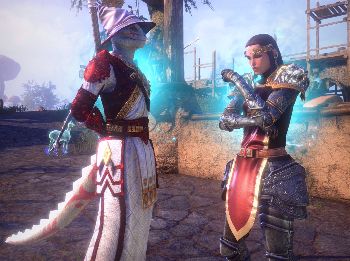 a delightful chance meeting in Vivec with the ever charming and impeccably dressed <a href="/WeatherDragon1/">Weather📜</a> #ESO #ESOfam