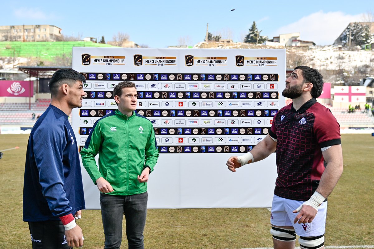 🇬🇪v🇷🇴 Coin toss ahead of the second semi-final between <a href="/GeorgianRugby/">Georgian Rugby</a> and <a href="/RugbyRomania/">Rugby Romania</a>. 

The winner will face Spain after they defeat Portugal yesterday. #REC25