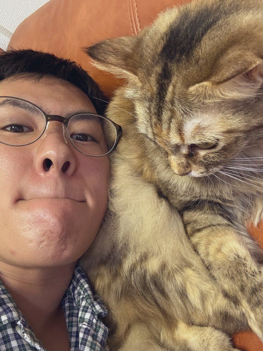 いつも寝てるとこを
起こされるから、
今日は逆に枕にしてやった。