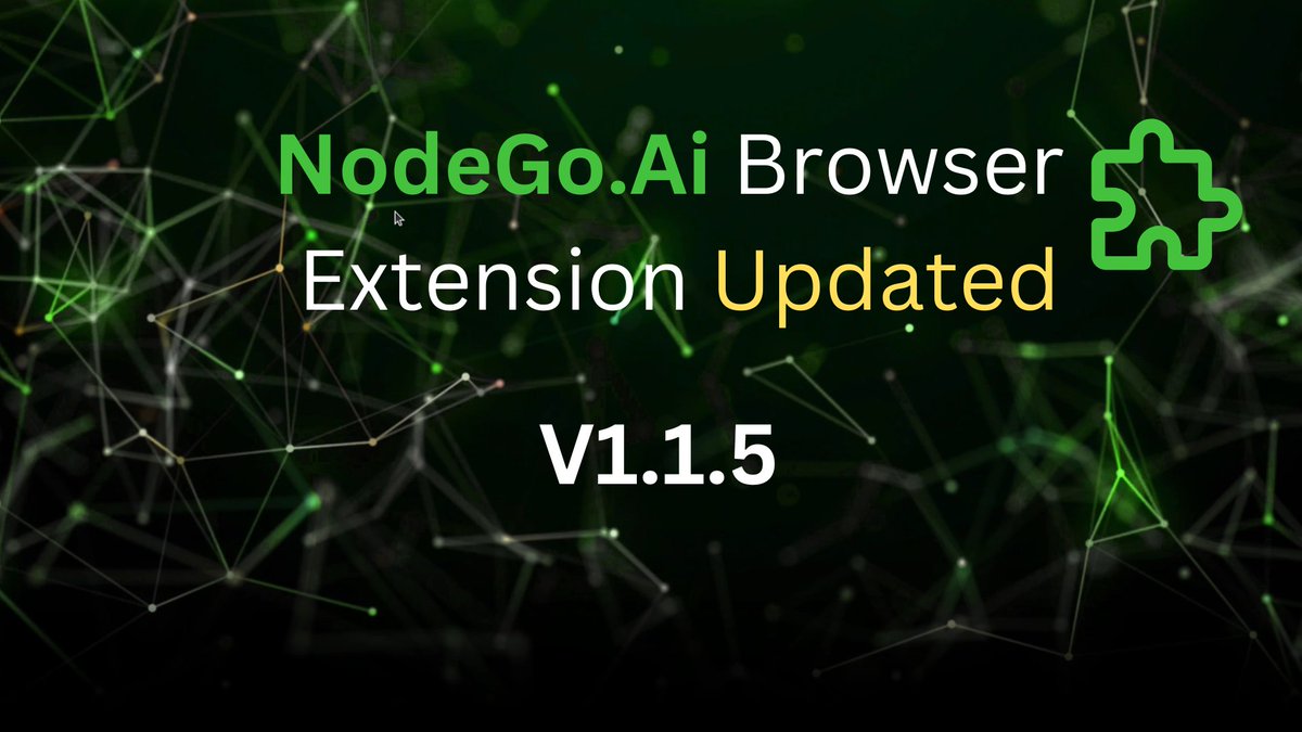 NodeGo (@nodegoai) on Twitter photo NodeGo AI Extension v1.1.5 is Live!
๐ชง Big update! Weโve just rolled out v1.1.5 of the NodeGo AI extension, bringing major improvements to stability, security, and performance.
๐ Download the latest version here: chromewebstore.google.com/detail/nodegoaโฆ
๐ธ Whatโs New?
๐ค Enhanced connection NodeGo AI Extension v1.1.5 is Live!
๐ชง Big update! Weโve just rolled out v1.1.5 of the NodeGo AI extension, bringing major improvements to stability, security, and performance.
๐ Download the latest version here: chromewebstore.google.com/detail/nodegoaโฆ
๐ธ Whatโs New?
๐ค Enhanced connection