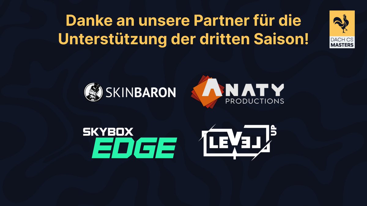 Bevor es morgen mit der dritten Saison losgeht, wollen wir die Chance nutzen und uns bei unseren Partnern für die tatkräftige Unterstützung bedanken! 🫶🏻

Wir freuen uns euch auch für die nächste Saison mit an Board zu haben! 😎🤝🏻

#DACHCSMasters🐔